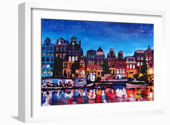 Amsterdam Skyline with Canal at Night-Martina Bleichner-Framed Premium Giclee Print