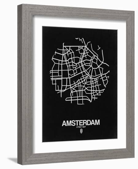 Amsterdam Street Map Black-NaxArt-Framed Art Print