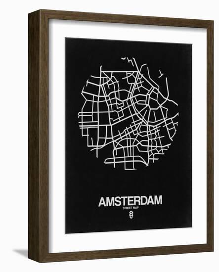 Amsterdam Street Map Black-NaxArt-Framed Art Print