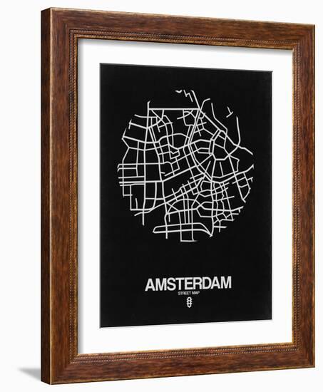 Amsterdam Street Map Black-NaxArt-Framed Art Print