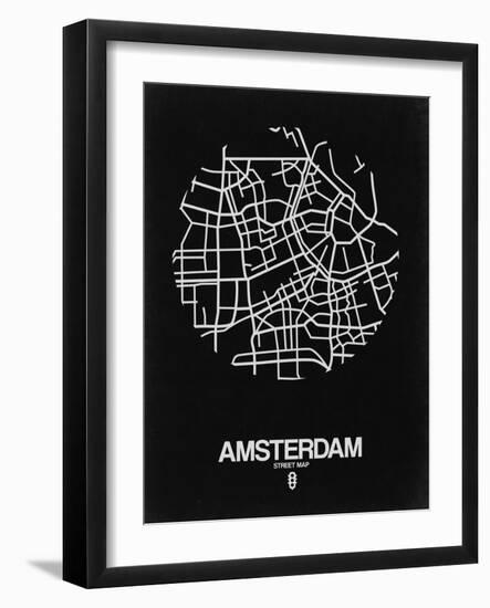 Amsterdam Street Map Black-NaxArt-Framed Art Print