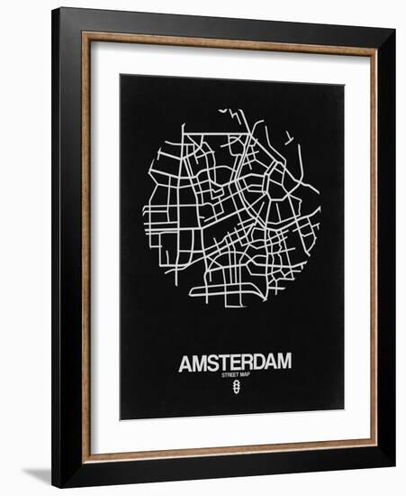 Amsterdam Street Map Black-NaxArt-Framed Art Print