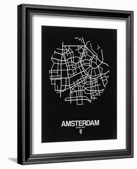 Amsterdam Street Map Black-NaxArt-Framed Art Print