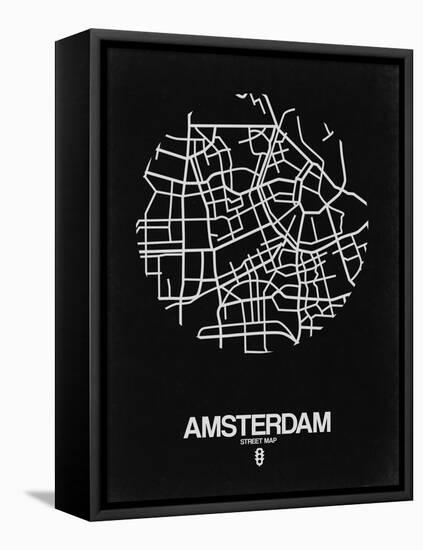 Amsterdam Street Map Black-NaxArt-Framed Stretched Canvas