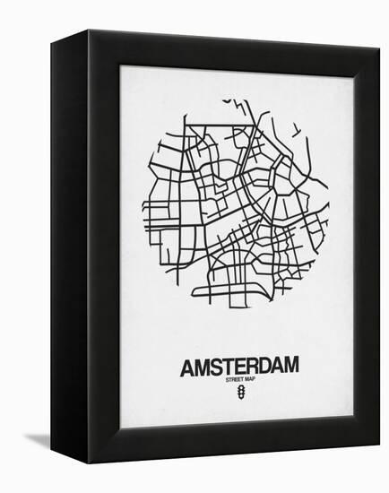 Amsterdam Street Map White-NaxArt-Framed Stretched Canvas