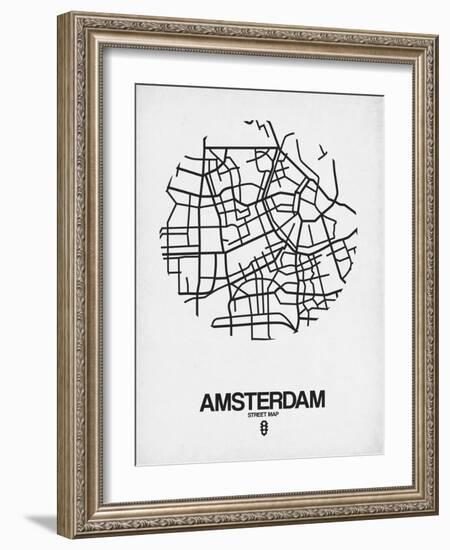 Amsterdam Street Map White-NaxArt-Framed Art Print