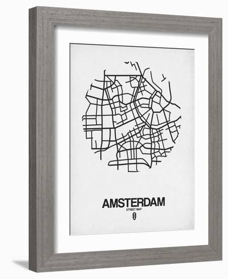 Amsterdam Street Map White-NaxArt-Framed Art Print