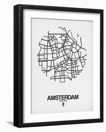 Amsterdam Street Map White-NaxArt-Framed Art Print