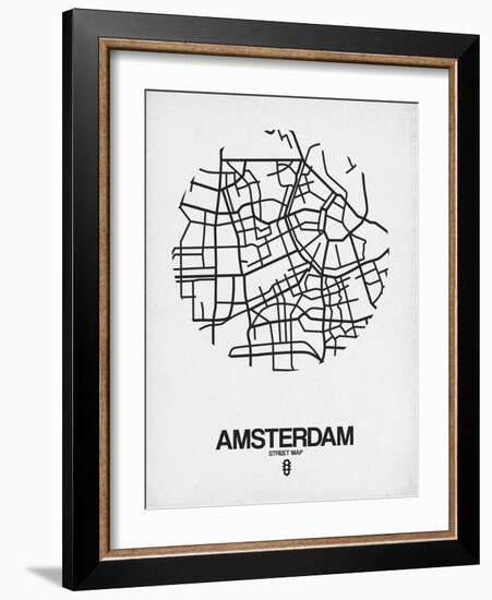 Amsterdam Street Map White-NaxArt-Framed Art Print