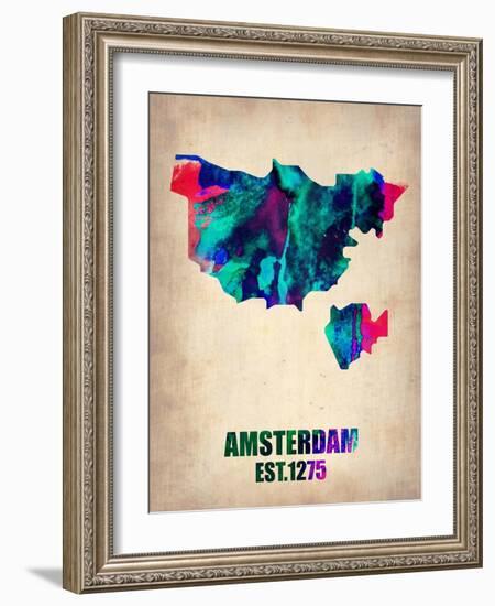 Amsterdam Watercolor Map-NaxArt-Framed Art Print