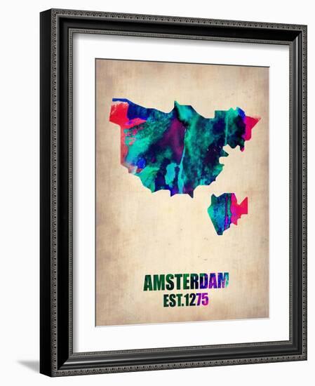 Amsterdam Watercolor Map-NaxArt-Framed Art Print