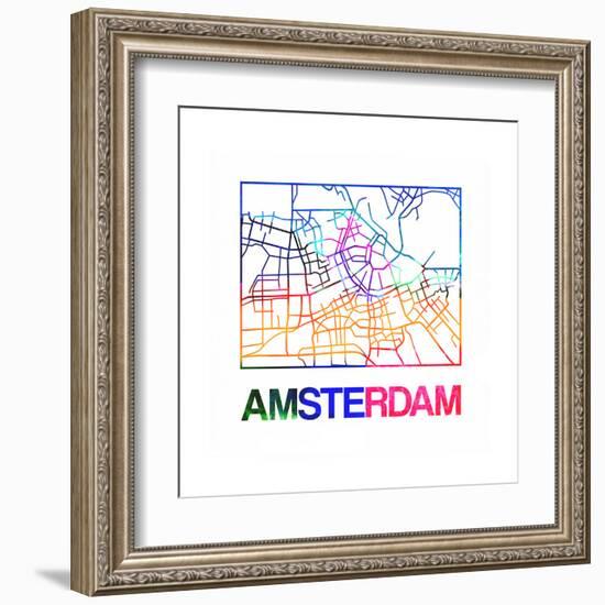 Amsterdam Watercolor Street Map-NaxArt-Framed Art Print