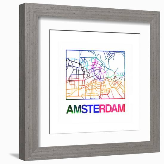 Amsterdam Watercolor Street Map-NaxArt-Framed Art Print