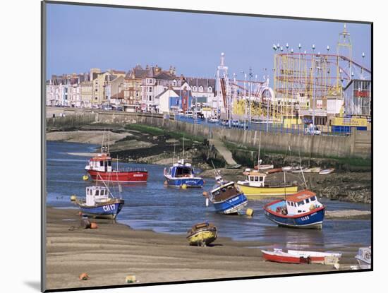 Amusement Park and Boats in Mouth of River Clwyd, Rhyl Town, Clywd, Wales, United Kingdom-Duncan Maxwell-Mounted Photographic Print