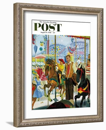 "Amusement Park Carousel" Saturday Evening Post Cover, August 9, 1958-Earl Mayan-Framed Giclee Print