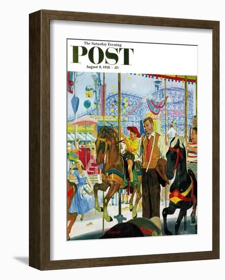 "Amusement Park Carousel" Saturday Evening Post Cover, August 9, 1958-Earl Mayan-Framed Giclee Print