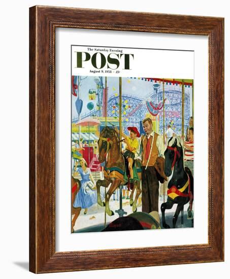 "Amusement Park Carousel" Saturday Evening Post Cover, August 9, 1958-Earl Mayan-Framed Giclee Print