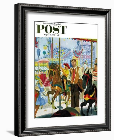 "Amusement Park Carousel" Saturday Evening Post Cover, August 9, 1958-Earl Mayan-Framed Giclee Print