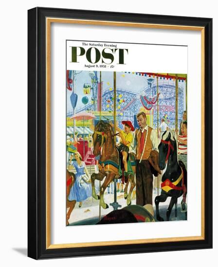 "Amusement Park Carousel" Saturday Evening Post Cover, August 9, 1958-Earl Mayan-Framed Giclee Print