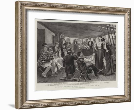 Amusements on Board an Ocean Liner, a Sewing Match for Men-Arthur Hopkins-Framed Giclee Print