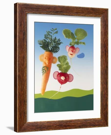 Amusing Carrot and Radish Figures-Ulrich Kerth-Framed Photographic Print