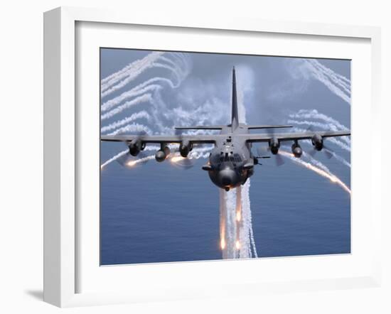 An AC-130H Gunship Aircraft Jettisons Flares As An Infrared Countermeasure-Stocktrek Images-Framed Photographic Print