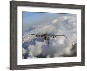 An AC-130U Gunship Jettisons Flares Over Florida-Stocktrek Images-Framed Photographic Print