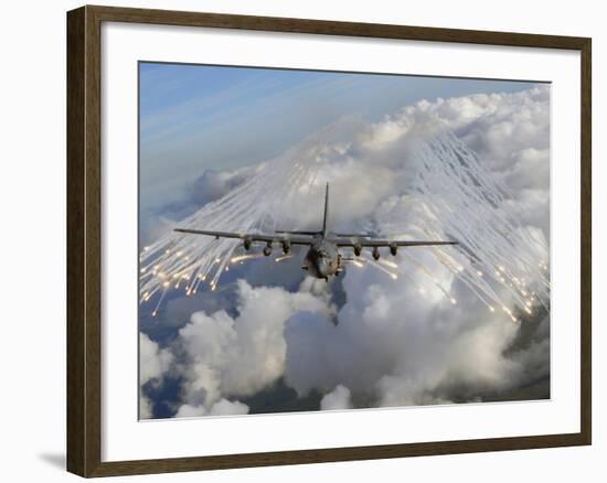 An AC-130U Gunship Jettisons Flares Over Florida-Stocktrek Images-Framed Photographic Print