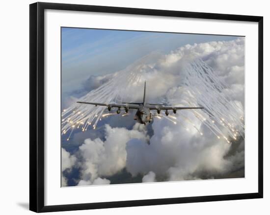 An AC-130U Gunship Jettisons Flares Over Florida-Stocktrek Images-Framed Photographic Print