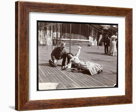 An Actress in Costume Rehearsing on the Roof of What Is Probably the New York Theatre, New York,…-Byron Company-Framed Giclee Print