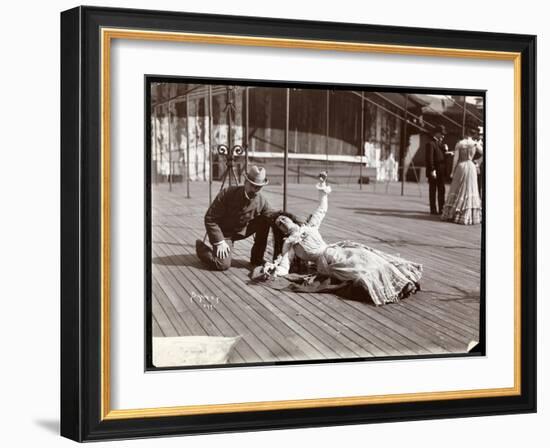 An Actress in Costume Rehearsing on the Roof of What Is Probably the New York Theatre, New York,…-Byron Company-Framed Giclee Print