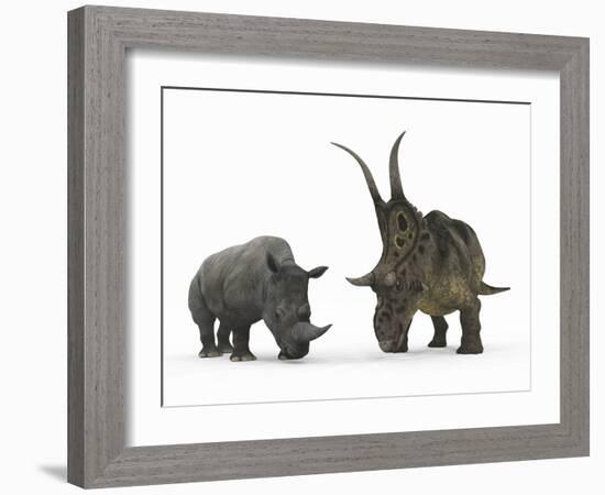 An Adult Diabloceratops Compared to a Modern Adult White Rhinoceros-Stocktrek Images-Framed Photographic Print