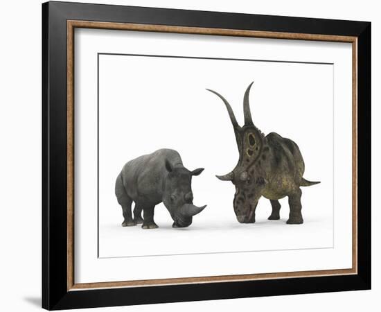 An Adult Diabloceratops Compared to a Modern Adult White Rhinoceros-Stocktrek Images-Framed Photographic Print