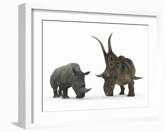 An Adult Diabloceratops Compared to a Modern Adult White Rhinoceros-Stocktrek Images-Framed Photographic Print