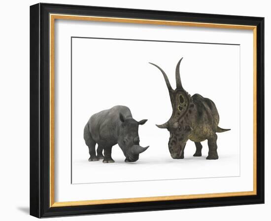 An Adult Diabloceratops Compared to a Modern Adult White Rhinoceros-Stocktrek Images-Framed Photographic Print