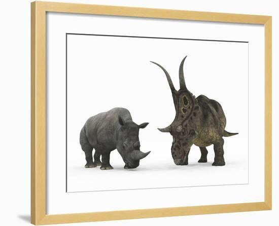 An Adult Diabloceratops Compared to a Modern Adult White Rhinoceros-Stocktrek Images-Framed Photographic Print