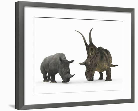An Adult Diabloceratops Compared to a Modern Adult White Rhinoceros-Stocktrek Images-Framed Photographic Print