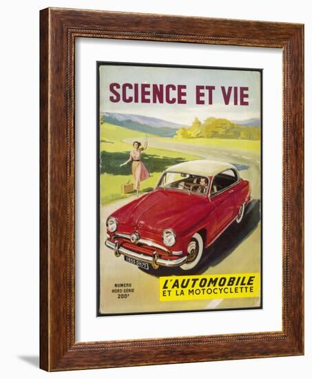 An Adventurous Young Woman Traveller Flags Down a Car from the Road-Side-null-Framed Art Print