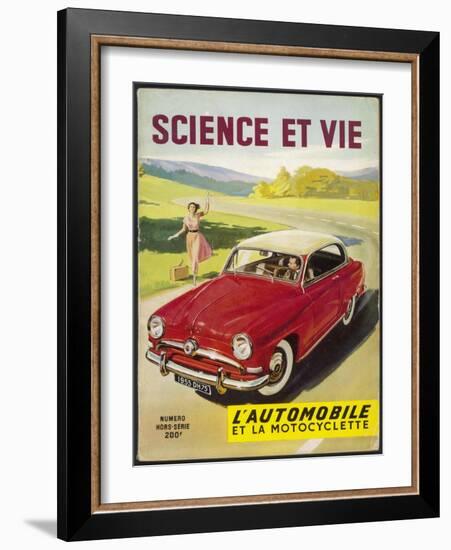 An Adventurous Young Woman Traveller Flags Down a Car from the Road-Side-null-Framed Art Print