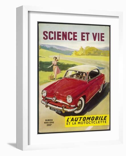 An Adventurous Young Woman Traveller Flags Down a Car from the Road-Side-null-Framed Art Print