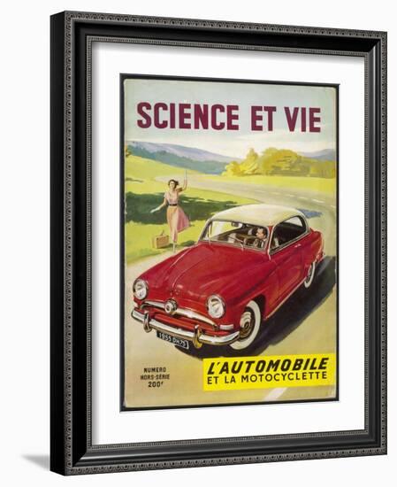 An Adventurous Young Woman Traveller Flags Down a Car from the Road-Side-null-Framed Art Print