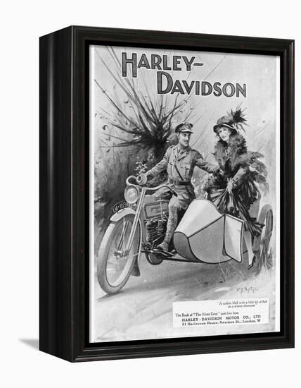 An Advertisement for Harley- Davidson Showing a Soldier Taking His Lady Friend for a Ride-null-Framed Premier Image Canvas