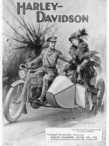 An Advertisement for Harley- Davidson Showing a Soldier Taking His Lady Friend for a Ride