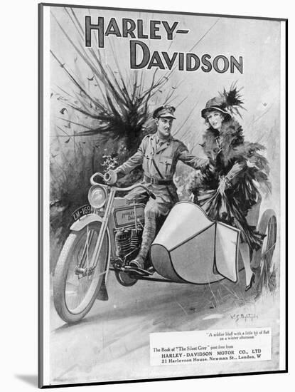 An Advertisement for Harley- Davidson Showing a Soldier Taking His Lady Friend for a Ride-null-Mounted Premium Giclee Print