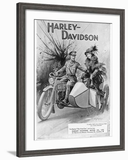 An Advertisement for Harley- Davidson Showing a Soldier Taking His Lady Friend for a Ride-null-Framed Giclee Print