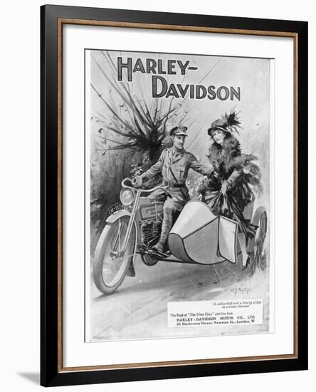 An Advertisement for Harley- Davidson Showing a Soldier Taking His Lady Friend for a Ride-null-Framed Giclee Print