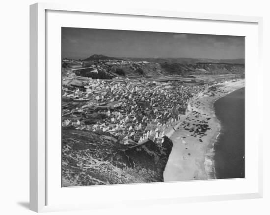 An Aerial View Showing the Fishing Village of Nazare-Bernard Hoffman-Framed Premium Photographic Print