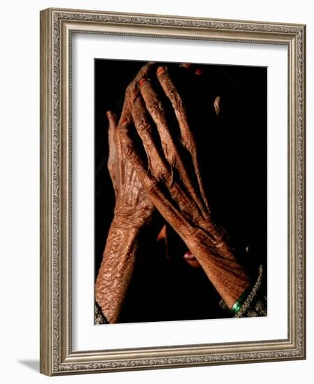 An Afghan Old Woman Covers from the Sun Outside Her Tent North of Kabul-null-Framed Photographic Print