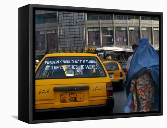 An Afghan Woman Clad in a Burqa Walks Next to a Taxi in Kabul, Afghanistan, Wednesday, June 7, 2006-Rodrigo Abd-Framed Premier Image Canvas