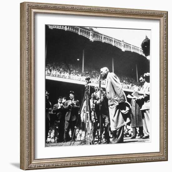 An Ailing Babe Ruth Thanking Crowd During Babe Ruth Day at Yankee Stadium-Ralph Morse-Framed Premium Photographic Print